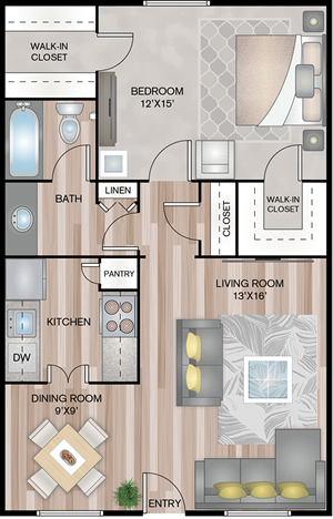 A1 - One Bedroom / One Bath - 714 Sq. Ft.*