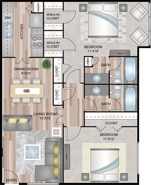 B4 - Two Bedroom / Two Bath - 998 Sq. Ft.*